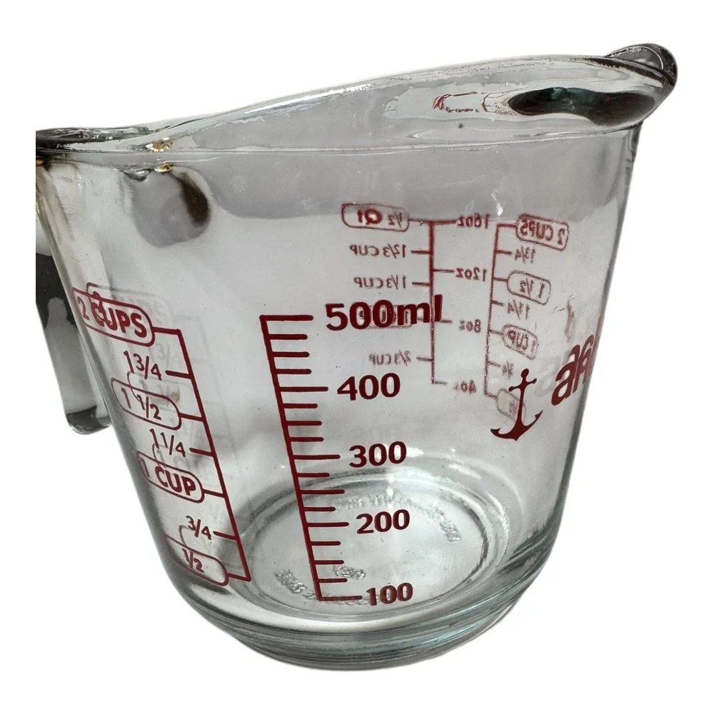 Anchor Hocking Glass Measuring Cup 2 Cup 16 oz 500ml Red Markings 1/2‎ Quart